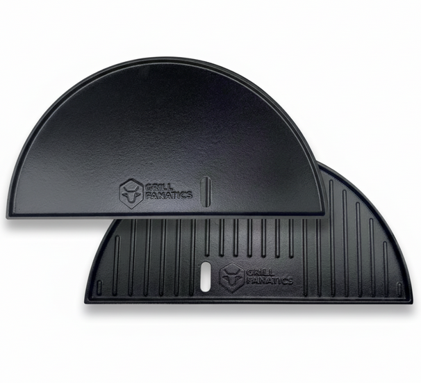 Cookinglife Grill Plancha Media Luna de Hierro Fundido - Doble cara - Compatible con Kamados de 46 cm