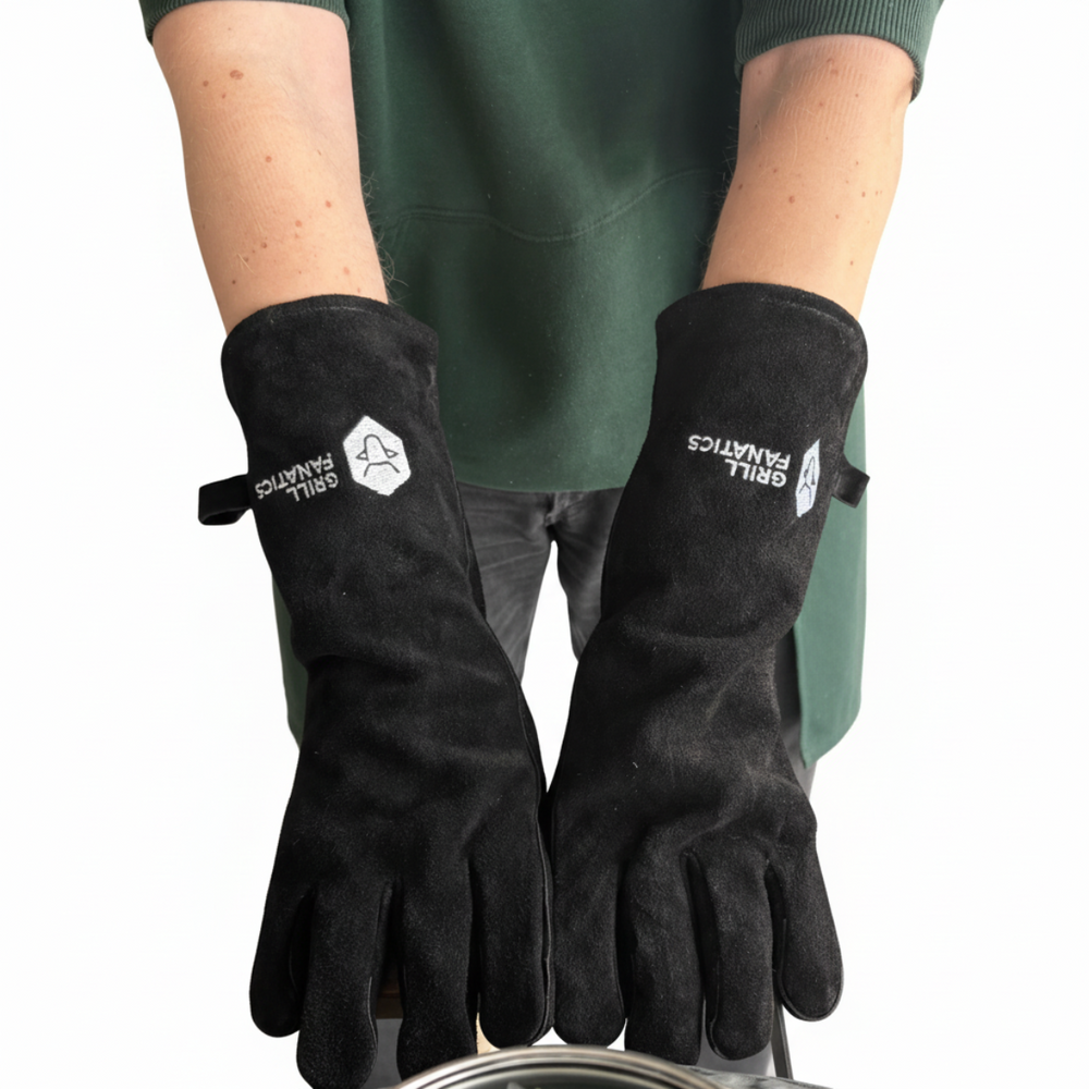 Cookinglife Grill Guantes para BBQ / Guantes de horno de cuero negro 500 °C - 2 unidades