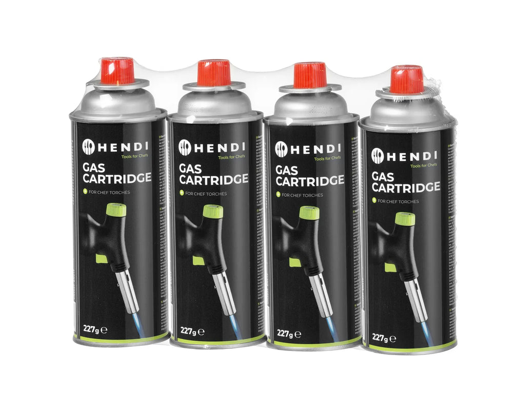 Encendedor para barbacoa Hendi / Quemador para crème brûlée / Soplete de cocina - con gas + Recargas extra de gas butano - 4 unidades