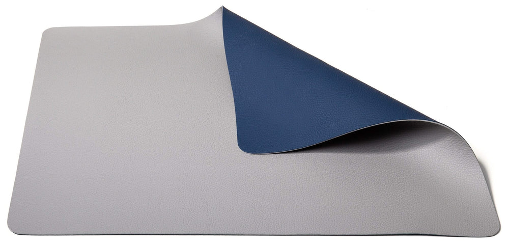 Cookinglife Manteles Individuales - Reversibles - Cuero Vegano - Gris / Azul 46 x 33 cm - 6 Piezas