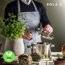 Sola Set de ollas Juvia 4 piezas Acero inoxidable - Compatible con campana extractora - Olla de cocina ø 16, 18, 20 cm y cazo ø 16 cm - apto para todas las fuentes de calor