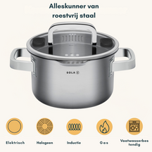 Sola Set de ollas Juvia 4 piezas Acero inoxidable - Compatible con campana extractora - Olla de cocina ø 16, 18, 20 cm y cazo ø 16 cm - apto para todas las fuentes de calor