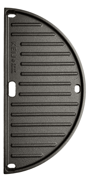 Keij Kamado Plancha media luna / Plancha Compacta - Hierro fundido esmaltado - doble cara - 33 cm - para Kamados de 15 pulgadas - Universal
