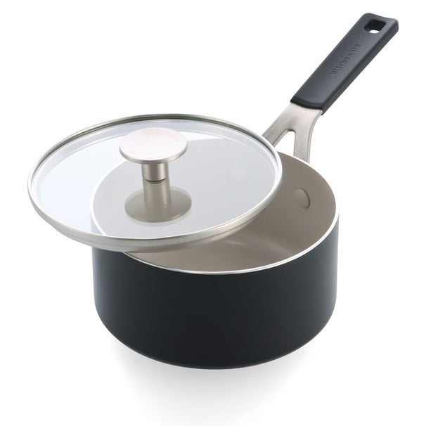 KitchenAid Cazo Aluminio Negro Mate ø 16 cm / 1,6 litros - con tapa - revestimiento antiadherente cerámico