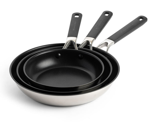 KitchenAid Juego de sartenes Classic Acero Inoxidable 3 piezas - ø 20, 24 & 28 cm - revestimiento antiadherente cerámico
