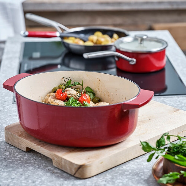 KitchenAid Cocotte Ovalada de Hierro Fundido Empire Red 30 cm / 5,6 litros - revestimiento antiadherente esmaltado