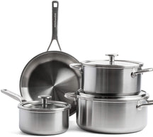 KitchenAid Set de ollas Multi-Ply Acero Inoxidable 6 piezas - Olla ø 20, 24 cm, Cazo ø 16 cm y Sartén ø 24 cm + Sartén Classic Forged ø 24 y 28 cm
