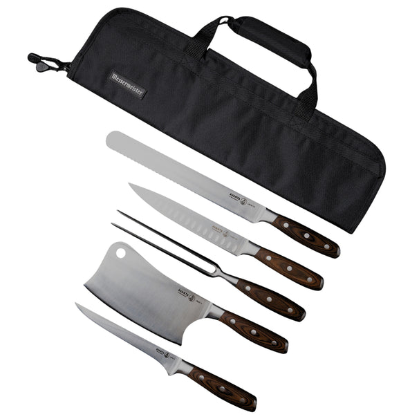 Messermeister Juego de cuchillos para barbacoa Avanta Madera Pakka 6 piezas - con funda para cuchillos