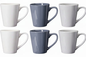 Cookinglife Tazas Siaki - Blanco / Azul / Gris 350 ml - Porcelana - 6 piezas