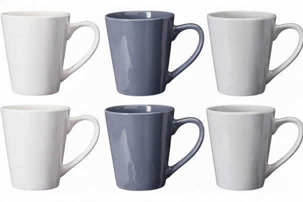Cookinglife Tazas Siaki - Blanco / Azul / Gris 350 ml - Porcelana - 6 piezas