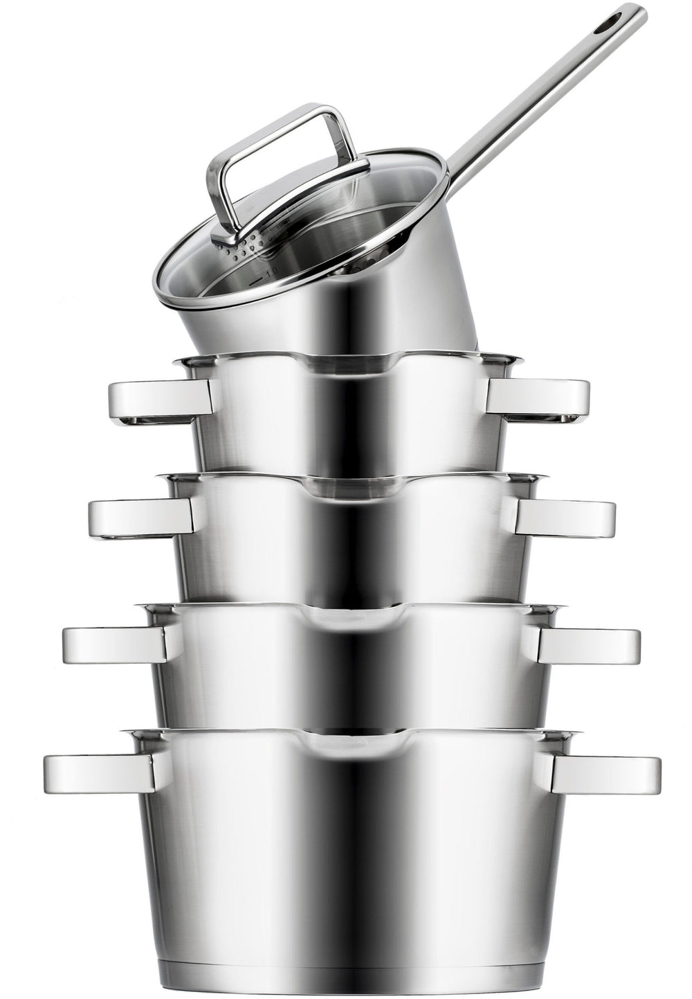 Set de ollas Sola Diamond 5 piezas Acero inoxidable - Compatible con extracción de humos - Ollas ø 16, 18, 20, 24 cm y cazo ø 16 cm - apto para todas las fuentes de calor