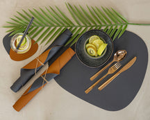 Posavasos - Cuero vegano - Negro / Cognac - Orgánico - reversible - 13 x 11 cm - 6 unidades - Cookinglife