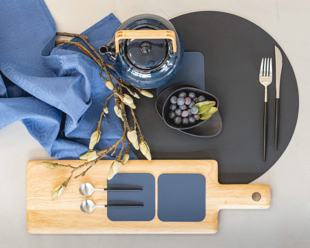 Posavasos - Cuero vegano - Gris / Azul - reversible - 10 x 10 cm - 6 unidades - Cookinglife