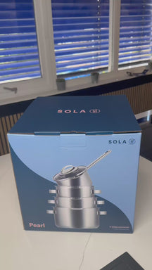 Set de ollas Sola Pearl 6 piezas acero inoxidable - compatible con campana extractora - ollas ø 16, 18, 20 cm y cazo ø 16 cm + sartén BEKA 24, 28 cm - apto para todas las fuentes de calor