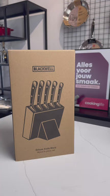Bloque de cuchillos Blackwell - Deluxe - Cuchillo de chef, cuchillo para pan, cuchillo para carne, cuchillo de oficina y cuchillo pelador 6 piezas