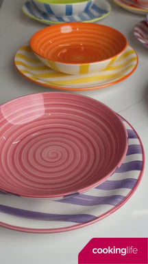 Cookinglife Juego de vajilla Summer Vibes 18 piezas / 6 personas - 6 platos llanos, 6 platos de desayuno y 6 platos hondos