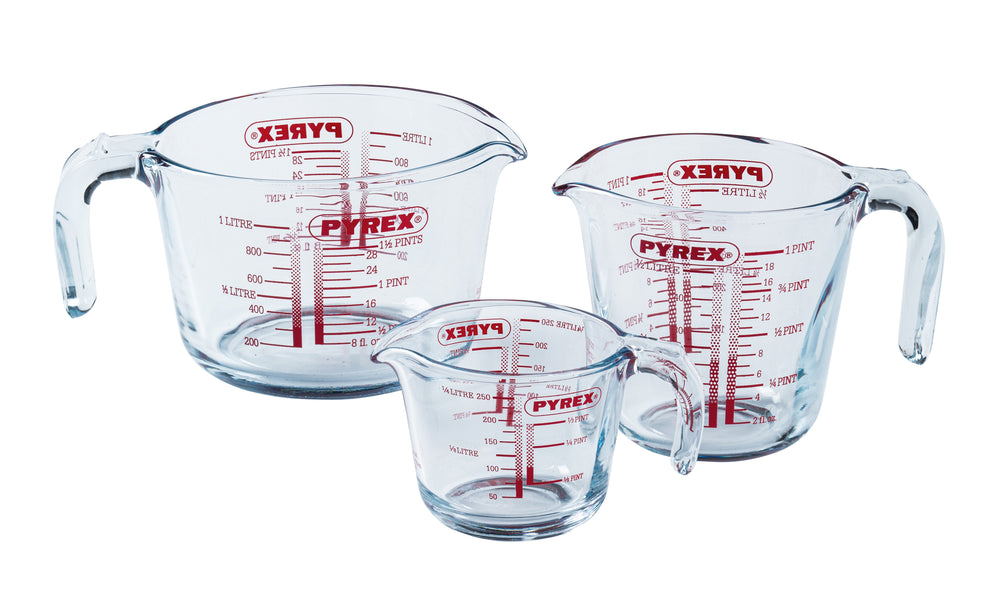 Pyrex Juego de Medidores de Vidrio Iconics' 3 Piezas - 250 ml, 500 ml & 1 Litro