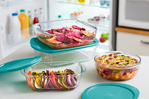 Pyrex Set de Fuentes de Vidrio para Horno con Tapa Cook & Store 3 piezas - 400 ml, 1.1 Litros & 2.5 Litros