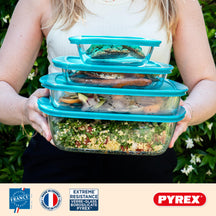 Pyrex Set de Fuentes de Vidrio para Horno con Tapa Cook & Store 3 piezas - 400 ml, 1.1 Litros & 2.5 Litros