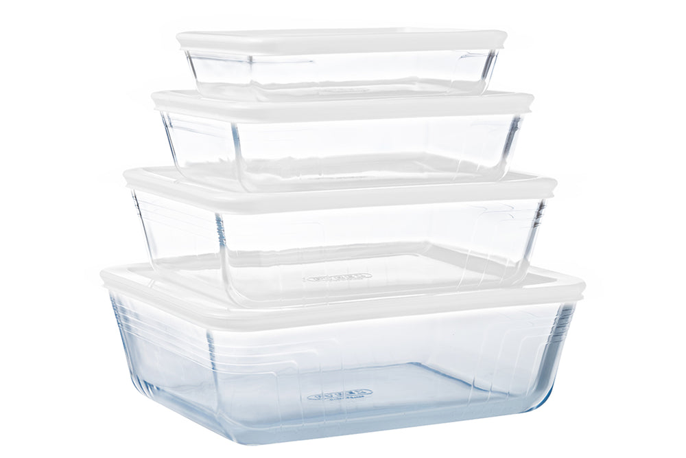Pyrex Set de Fuentes de Vidrio para Horno con Tapa Cook & Freeze 4 Piezas - 800 ml, 1.5 Litros, 2.6 Litros & 4 Litros