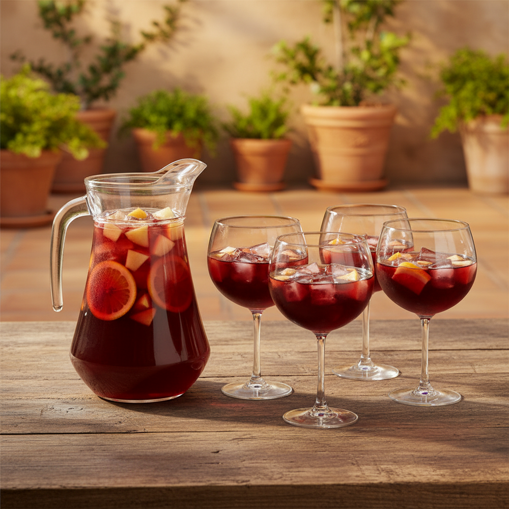 Set de sangría Jarra 1.6 litros + Vasos para sangría 700 ml - 6 piezas