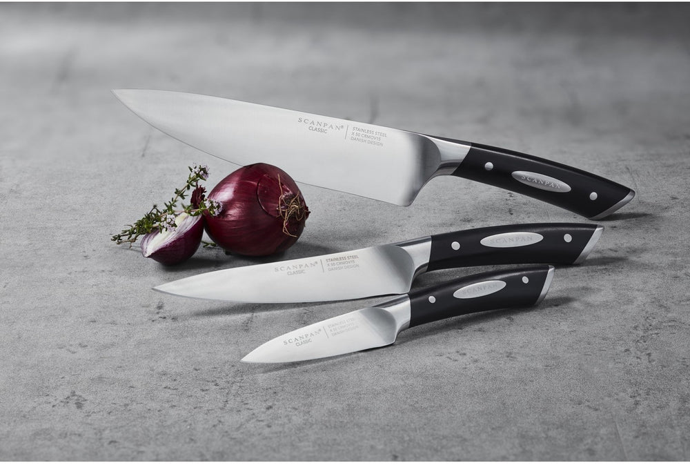 SCANPAN Set de cuchillos Classic 3 piezas - Cuchillo de chef, Cuchillo de oficina & Cuchillo pelador