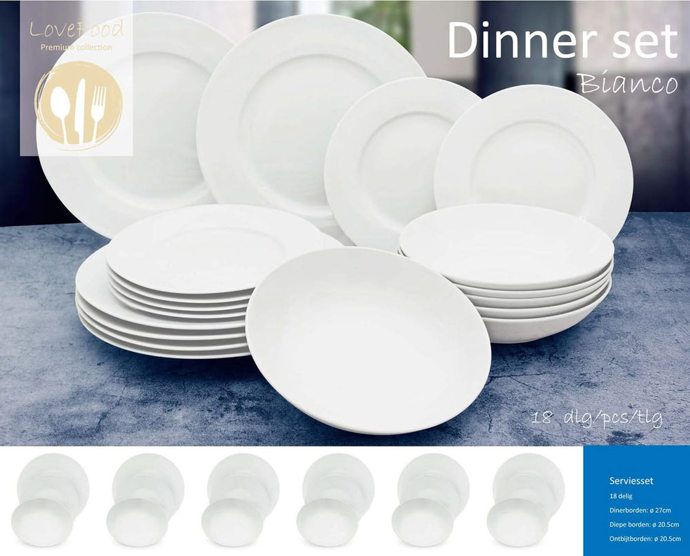 Juego de vajilla Studio Tavola blanco 18 piezas / 6 personas - 6 platos llanos, 6 platos hondos y 6 platos de desayuno