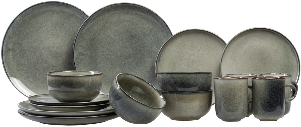 Set de vajilla Salt & Pepper Meridian - Verde/Azul 16 piezas / 4 personas - 4 platos llanos, 4 platos de desayuno, 4 cuencos y 4 tazas