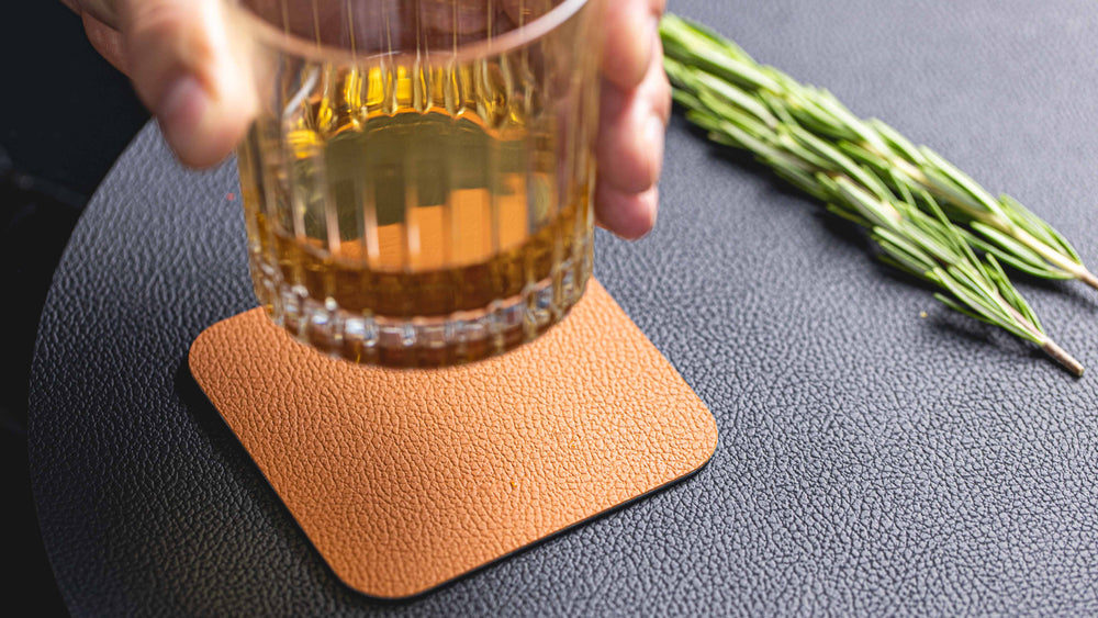 Posavasos - Cuero vegano - Negro / Cognac - reversible - 10 x 10 cm - 6 unidades - Cookinglife