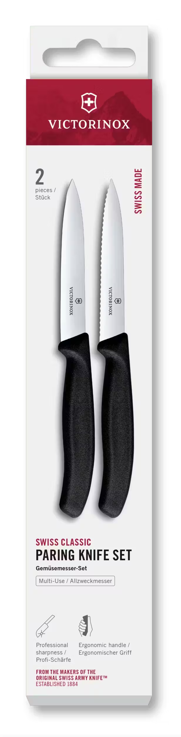 Victorinox Set de cuchillos de oficina Swiss Classic Negro 2 piezas - Cuchillo de oficina dentado y liso