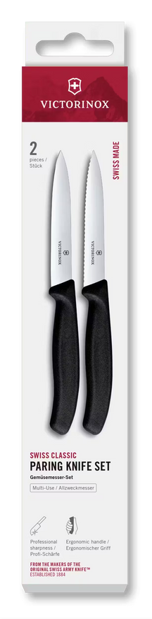 Victorinox Set de cuchillos de oficina Swiss Classic Negro 2 piezas - Cuchillo de oficina dentado y liso