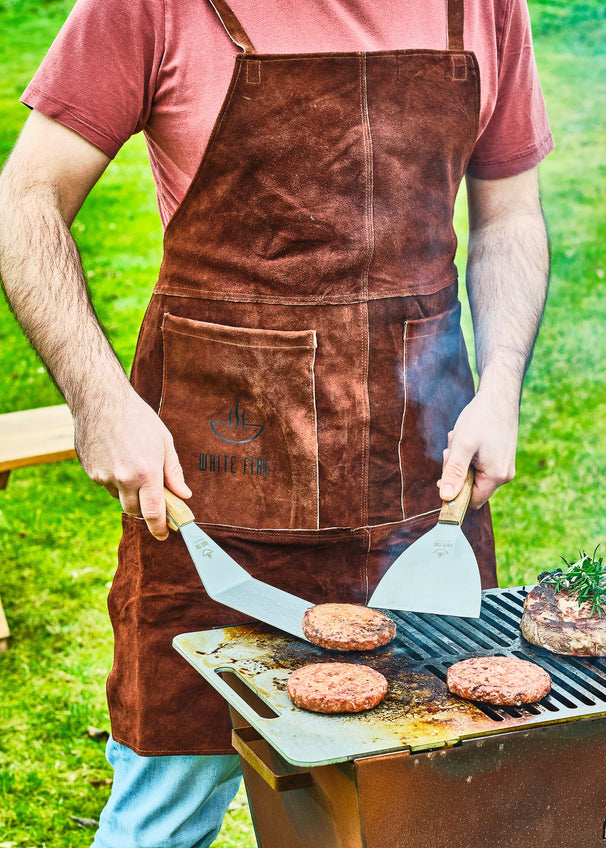 White Fire BBQ delantal cuero - marrón - ajustable