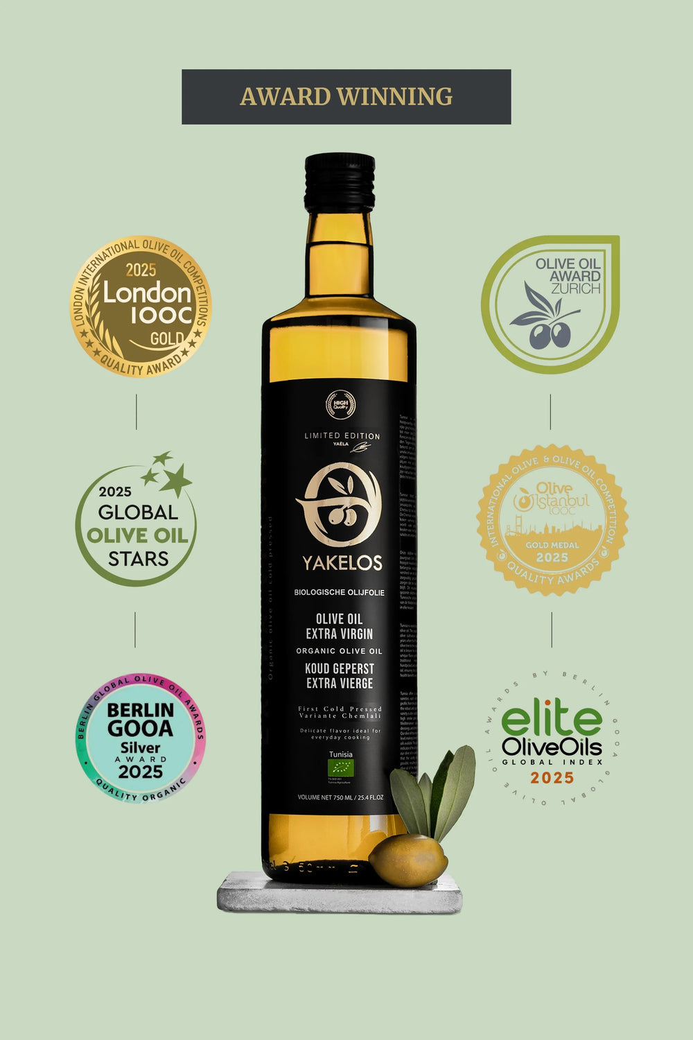 Yakelos Aceite de oliva virgen extra ecológico 500 ml