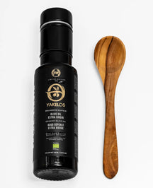 Yakelos Aceite de oliva virgen extra ecológico - Pack de prueba 100 ml con cuchara de madera de olivo