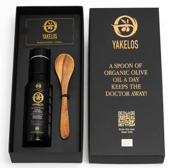 Yakelos Aceite de oliva virgen extra ecológico - Pack de prueba 100 ml con cuchara de madera de olivo