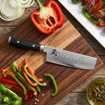 Cuchillo Nakiri Yaxell Ran 16.5 cm - acero damasco inoxidable de 69 capas - mango de Micarta canvas