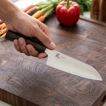 Yaxell Cuchillo Santoku Hana 12.5 cm - Acero inoxidable de 3 capas - mango de madera Pakkah marrón oscuro