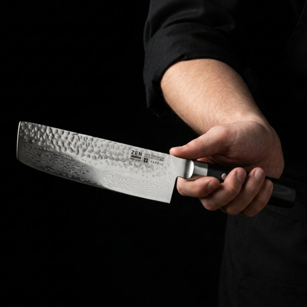 Cuchillo Nakiri Yaxell Zen 16.5 cm - acero damasco inoxidable de 37 capas - mango de Micarta canvas