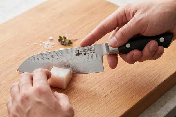 Cuchillo Santoku Yaxell Zen 12.5 cm - acero damasco inoxidable de 37 capas - mango de Micarta canvas
