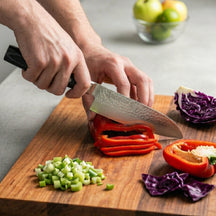 Cuchillo Santoku Yaxell Zen 16.5 cm - acero damasco inoxidable de 37 capas - mango de Micarta canvas