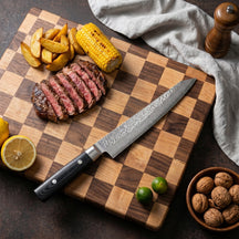 Cuchillo para carne Yaxell Zen 23 cm - acero damasco inoxidable de 37 capas - mango de Micarta canvas